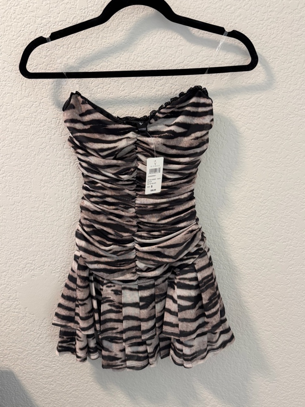 Windsor Black & Gray Zebra-Print Ruched Dress